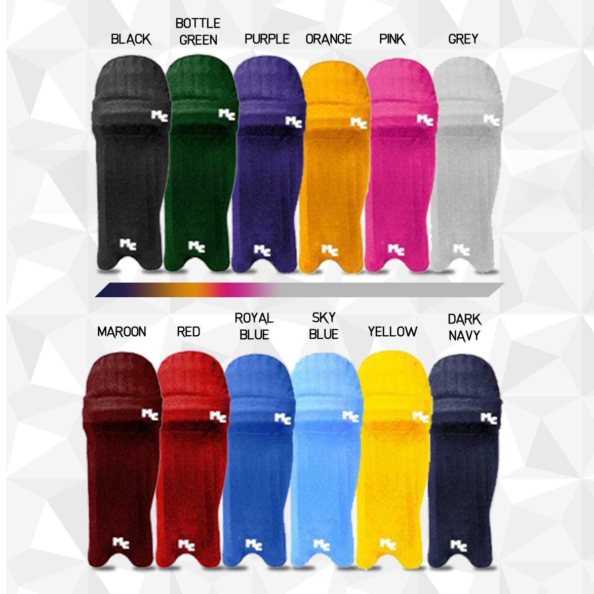 Cricket pad covers in 4 different colours 